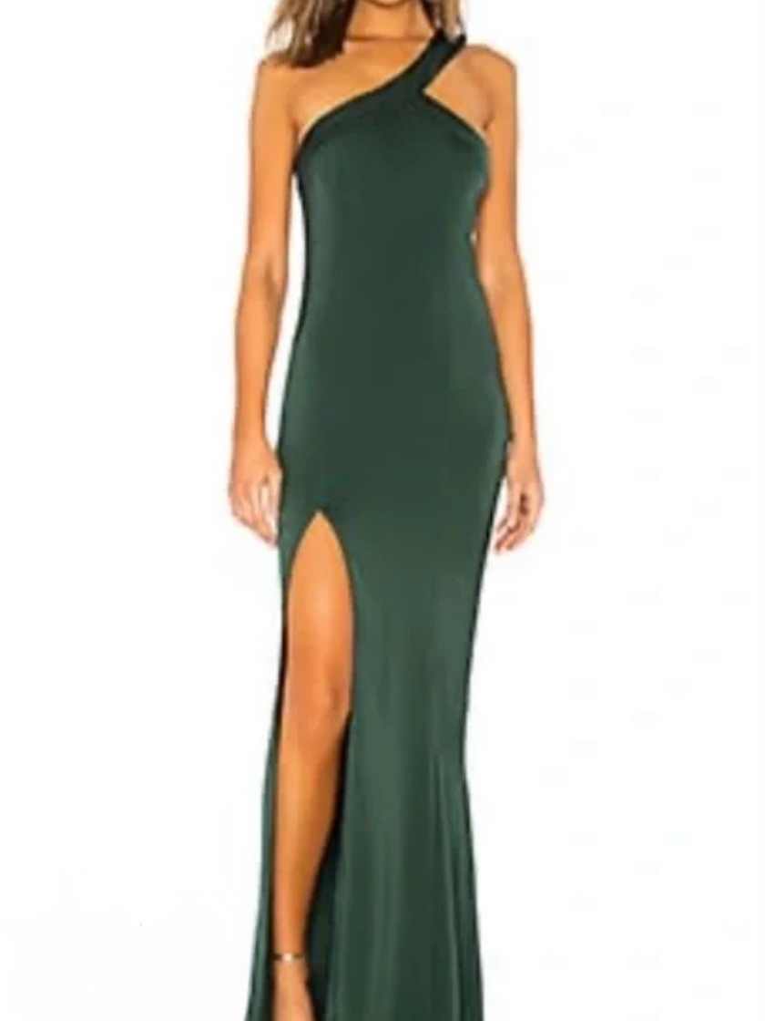 Nbd Emerald Green One-Shoulder Evening Dress With Thigh Slit
